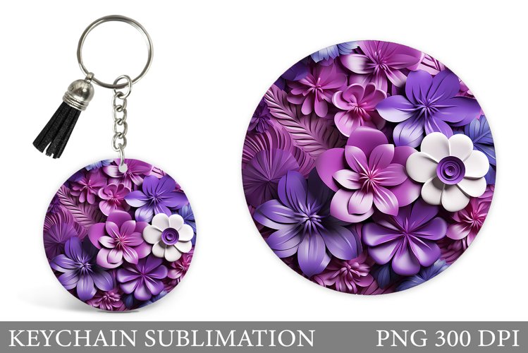 Flowers Keychain Design. Flowers Round Keychain example image 1