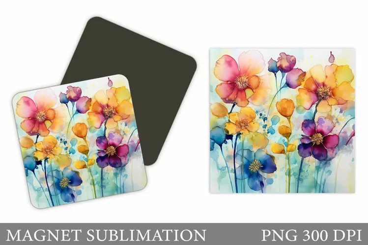 Flowers Square Magnet Design. Flowers Magnet Sublimation