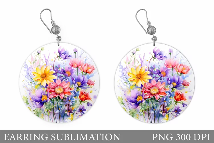 Flowers Earring Sublimation. Wildflowers Earring Design