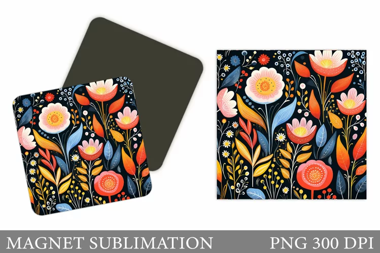 Flowers Square Magnet. Flowers Magnet Sublimation