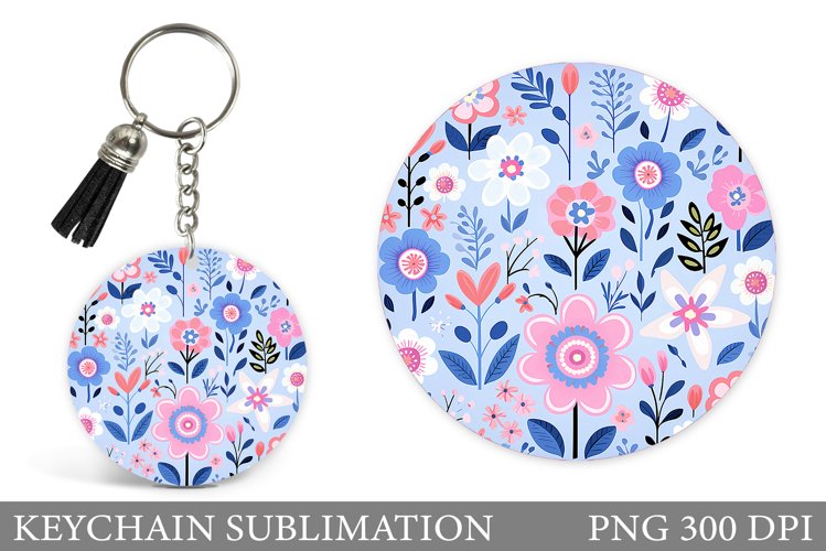 Flowers Keychain Sublimation. Round Keychain Flowers