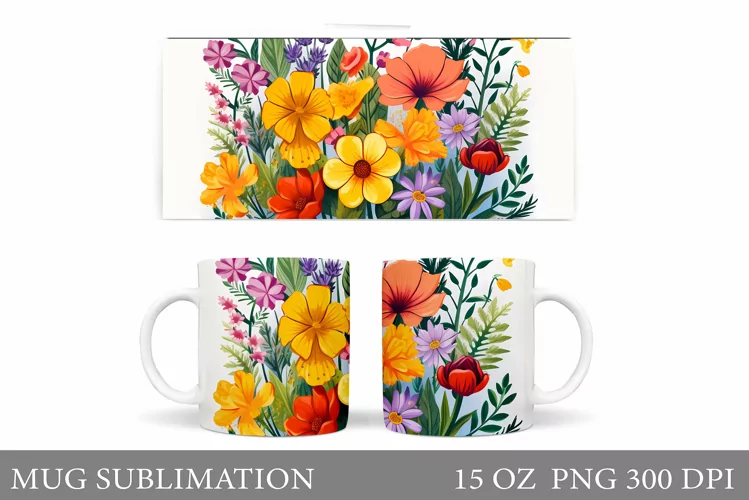 Flowers Mug Wrap Sublimation. Flowers Mug Wrap Design
