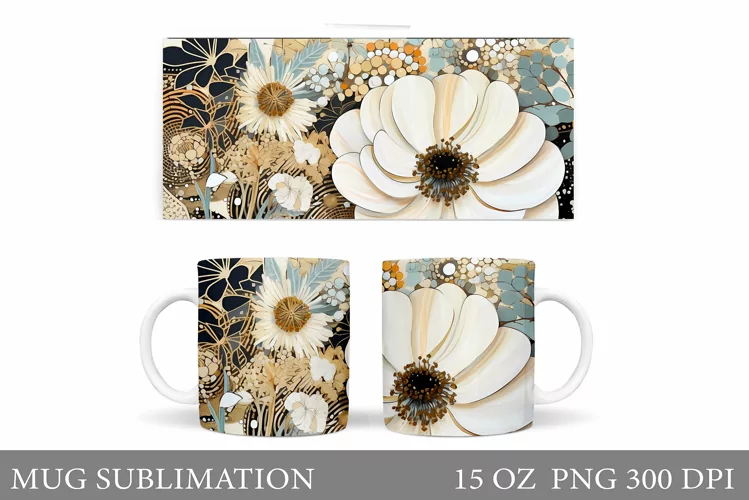 Flowers Mug Sublimation. Flowers Mug Wrap Design