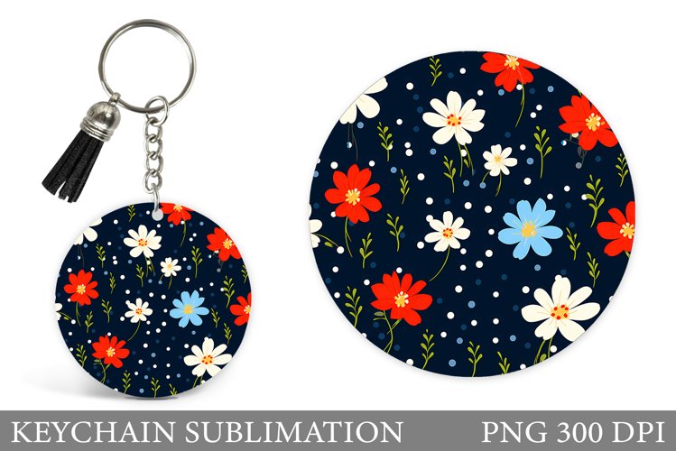 Flowers Round Keychain. Wildflowers Keychain Sublimation
