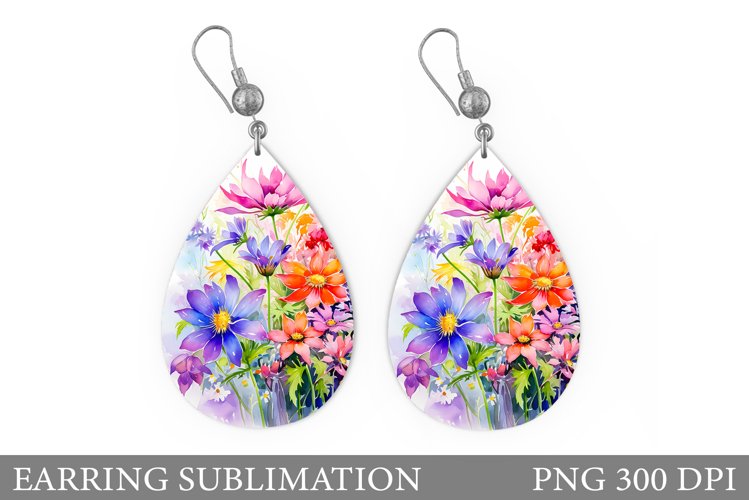Flowers Earring Sublimation. Wildflowers Teardrop Earring