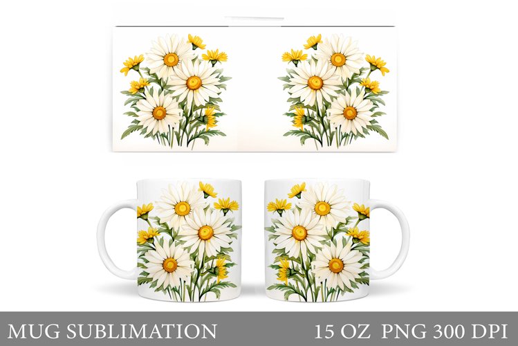 Daisy Flowers Mug Sublimation. Flowers Mug Wrap Design