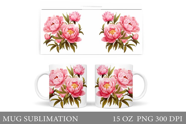 Peony Mug Design. Flowers Mug Sublimation example image 1