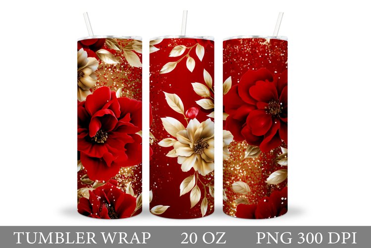 Shimmer Flowers Tumbler. Gold Flowers Tumbler Design