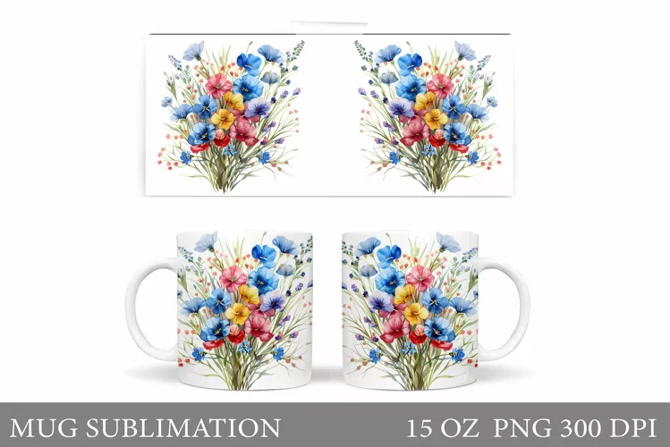 Wildflowers Mug Design. Flowers Mug Sublimation