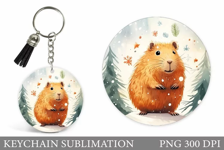Winter Capybara Keychain. Christmas Capybara Keychain