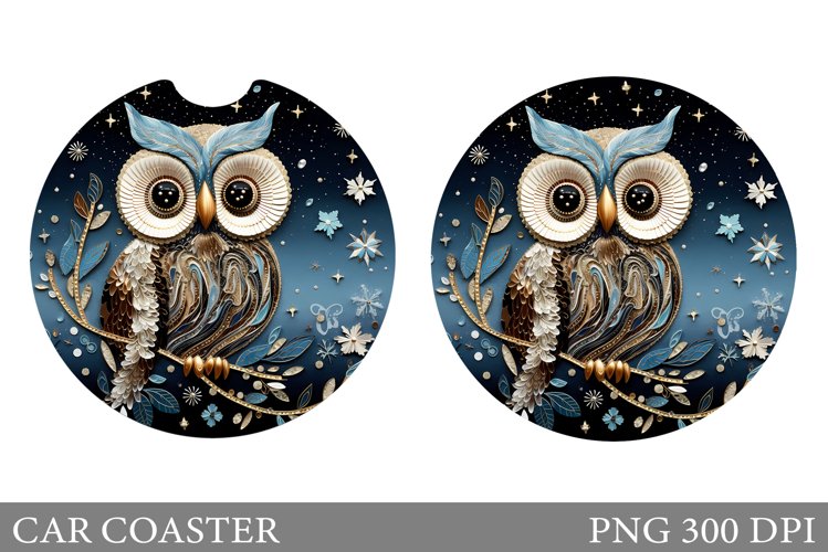 Owl Car Coaster Design. Winter Owl Car Coaster Sublimation