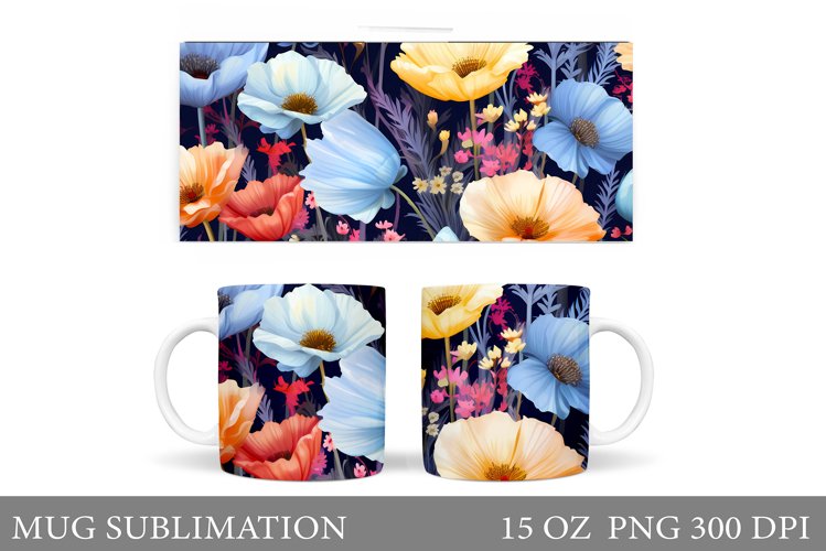 Flowers Mug Sublimation. Summer Flowers Mug Design