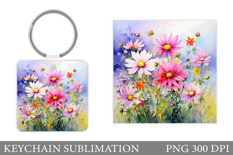 Wildflowers Keychain Design. Flowers Keychain Sublimation example image 1