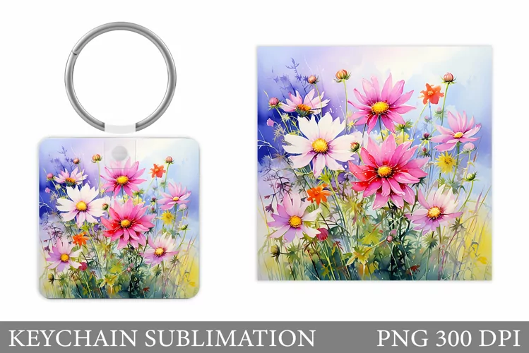 Wildflowers Keychain Design. Flowers Keychain Sublimation