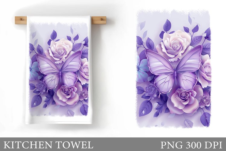 Butterfly Kitchen Towel. Roses Kitchen Towel Sublimation example image 1