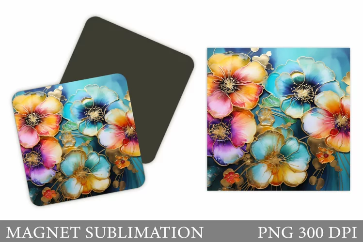 Flowers Square Magnet Design. Flowers Magnet Sublimation
