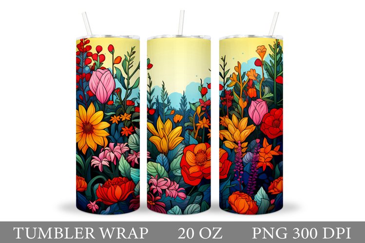 Flowers Tumbler Wrap Design. Sublimation Tumbler Flowers