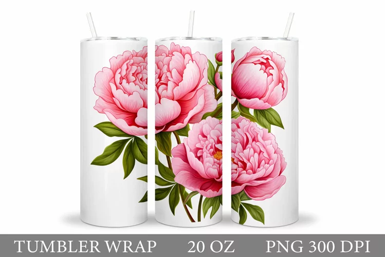 Peony Tumbler Sublimation. Flowers Tumbler Design