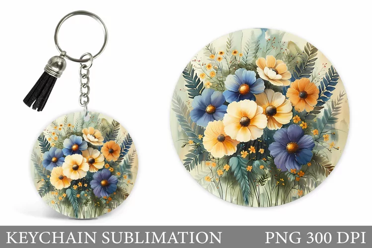 Flowers Keychain Sublimation. Floral Keychain Design