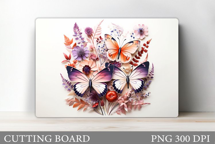 Butterflies Cutting Board. Flowers Cutting Board Design example image 1