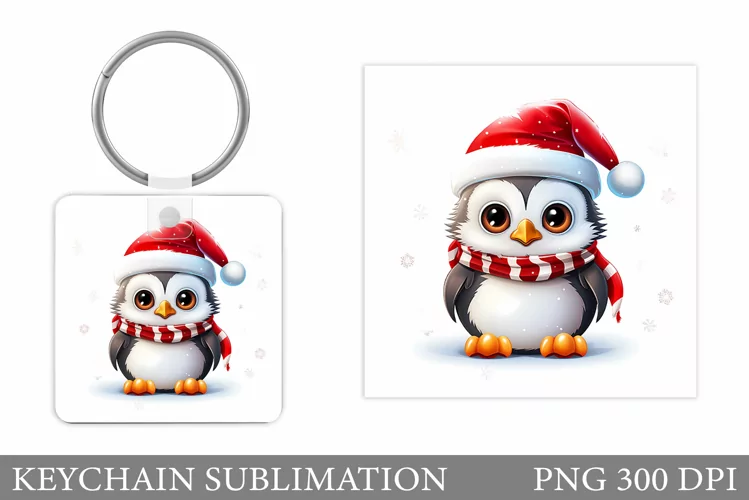 Christmas Penguin Keychain. Winter Penguin Keychain Design