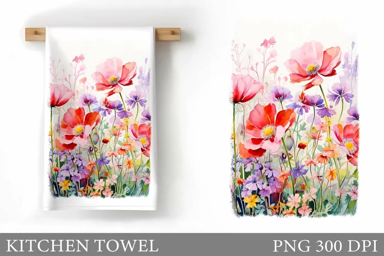 Flowers Kitchen Towel. Wildflowers Kitchen Towel Design