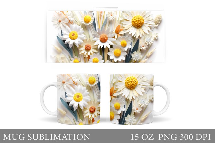 3D Flowers Mug Wrap Design. Flowers Mug Wrap Template