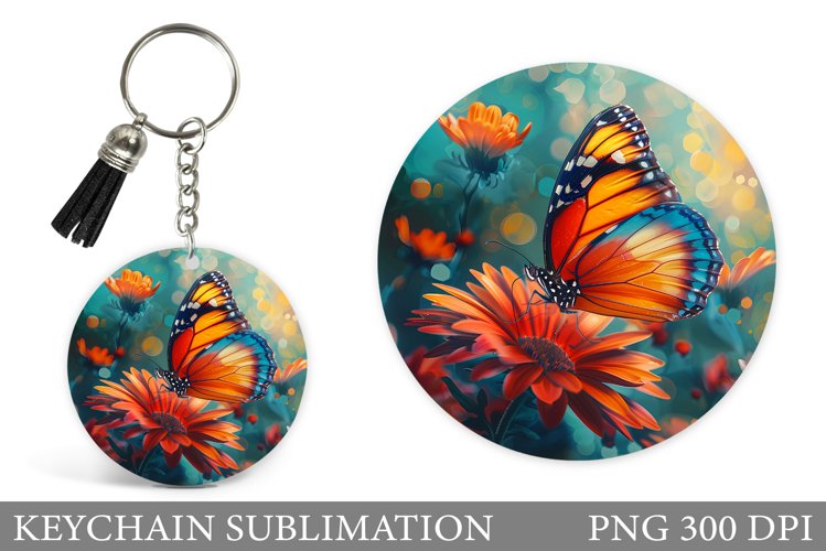 Butterfly Keychain Design. Round Keychain Butterfly