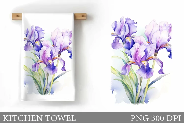 Irises Flowers Kitchen Towel. Kitchen Towel Sublimation