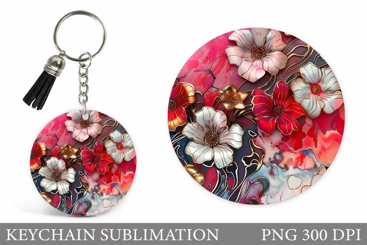 Flowers Keychain Design. Round Keychain Flowers