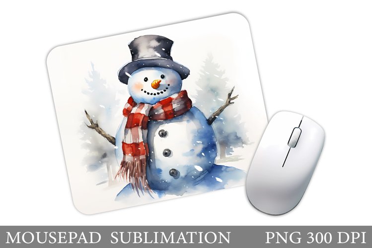 Cute Snowman Mouse Pad. Snowman Watercolor Mouse Pad
