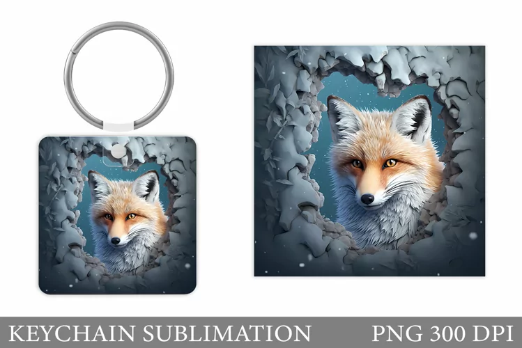 Winter Fox Keychain Design. Fox Keychain Sublimation