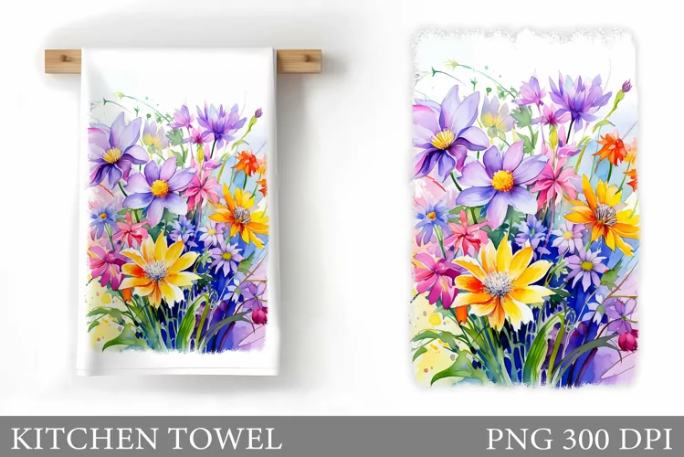 Wildflowers Kitchen Towel. Flowers Kitchen Towel Sublimation