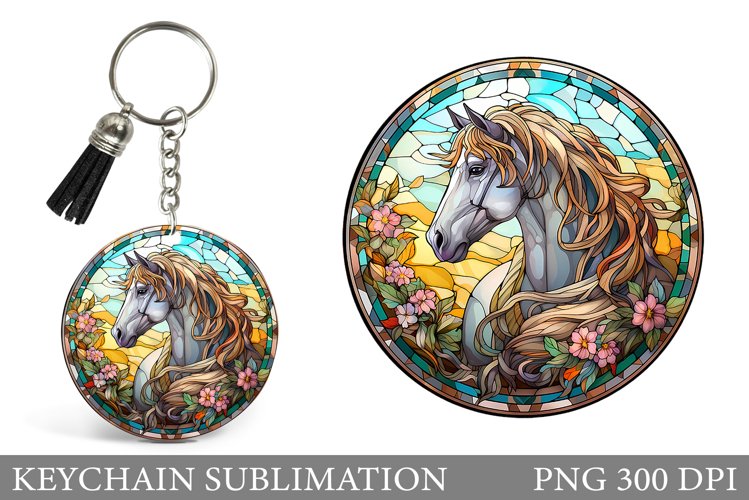 Horse Keychain Design. Stained Glass Horse Round Keychain example image 1