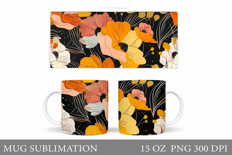 Flowers Mug Wrap Sublimation. Flowers Mug Wrap Design