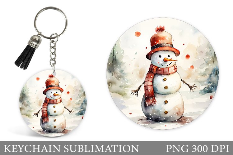 Snowman Keychain Design. Watercolor Snowman Keychain