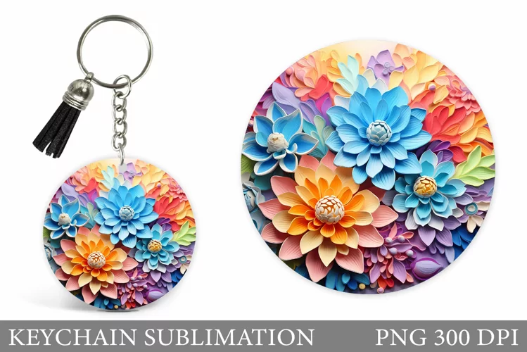 3D Flowers Keychain Design. Flowers Keychain Sublimation