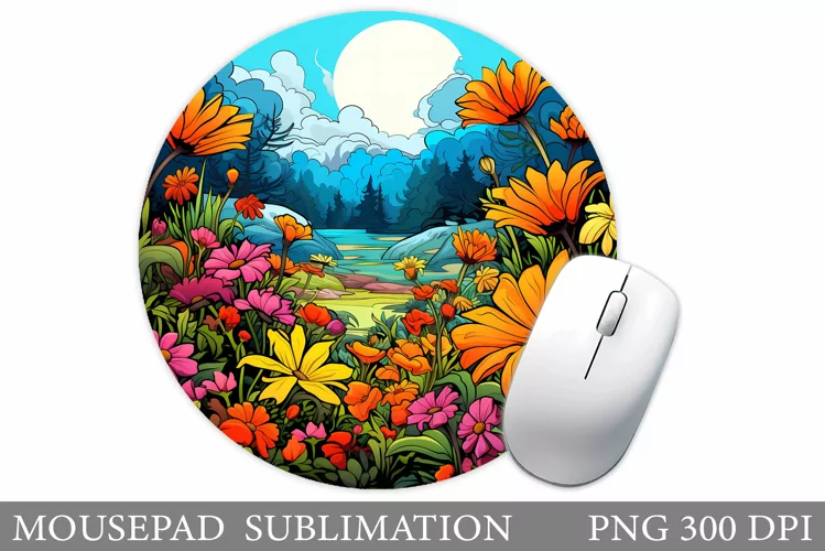 Flowers Mouse Pad Design. Flowers Round Mouse Pad Template