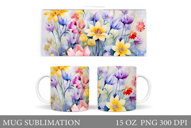Wildflowers Mug Design. Flowers Mug Sublimation