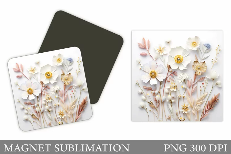 3D Wildflowers Magnet Design. Flowers Magnet Template
