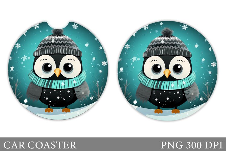 Winter Owl Car Coaster. Cute Owl Car Coaster Design example image 1