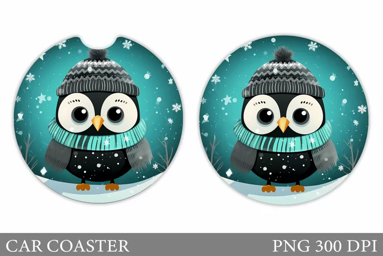 Winter Owl Car Coaster. Cute Owl Car Coaster Design