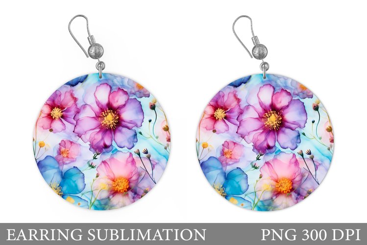 Flowers Earring Sublimation. Flowers Round Earring example image 1