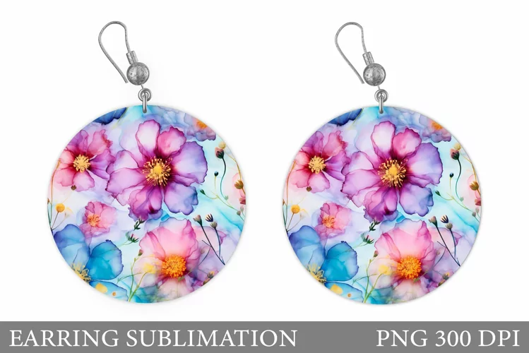Flowers Earring Sublimation. Flowers Round Earring