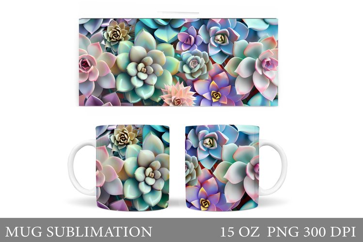 Succulents Mug Design. 3D Flowers Mug Sublimation