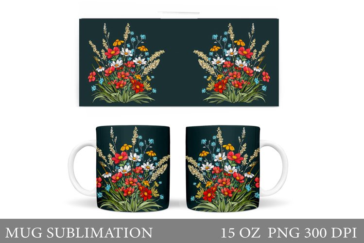 Flowers Mug Sublimation. Floral Mug Wrap Design example image 1