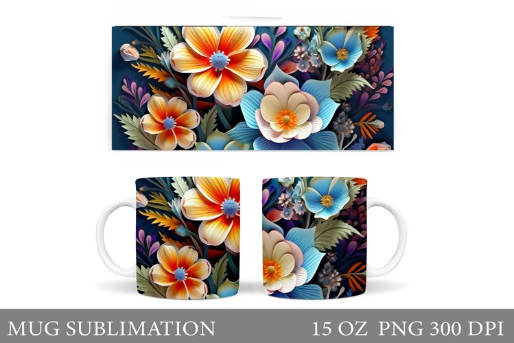 Flowers Mug Wrap Sublimation. 3D Flowers Mug Design