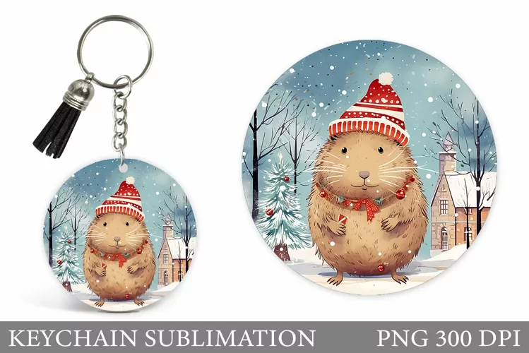 Capybara Christmas Keychain. Winter Capybara Keychain Design