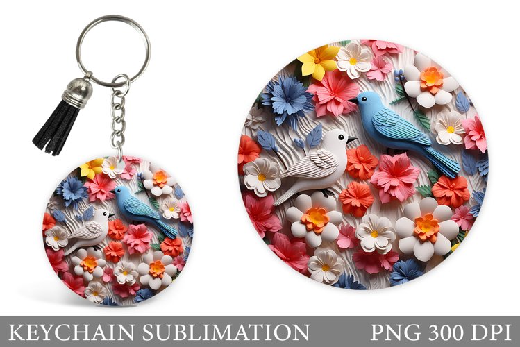 Birds Keychain Sublimation. Flowers Keychain Design example image 1
