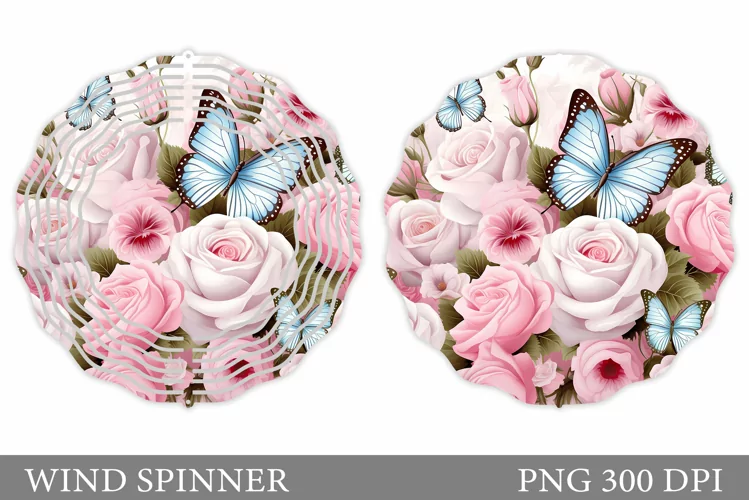 Butterflies Wind Spinner. Flowers Wind Spinner Sublimation